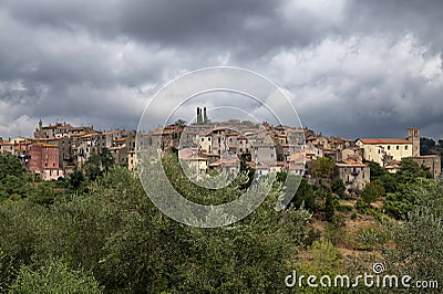 Mystical Charms of Scansano: Enveloped in Cloud-Kissed Splendor Stock Photo