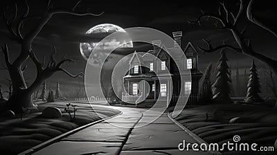 Mystical 3D Halloween concept with spooky graveyard, eerie moonlight, and haunting atmosphere. Surreal night scene. Perfect for Stock Photo