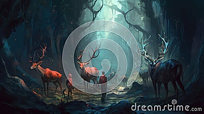 A mystical deer in jungle generative AI Stock Photo