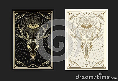 Mystical deer skull head Vector Illustration