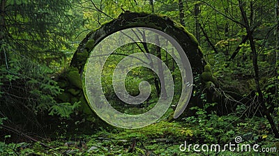 A mystical display of circular green patches appearing to be a gateway to another world Stock Photo
