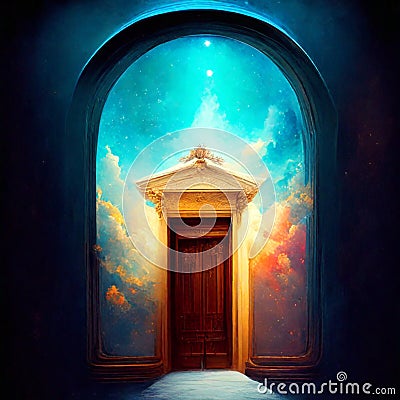 Mystical door to heaven. Conceptual image. Digital painting. Generative AI Stock Photo