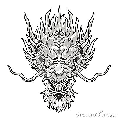 Mystical dragon face logotype monochrome Vector Illustration