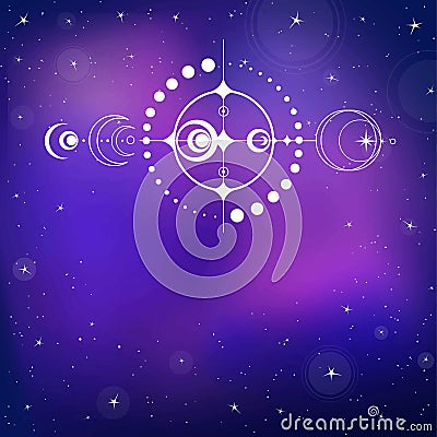 Mystical drawing: crop circle UFO, stylized space system. Vector Illustration