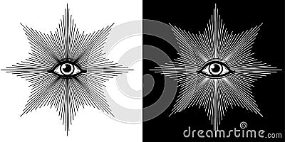 Mystical drawing: the shining all-seeing eye. Vector Illustration