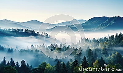 Mystical Enchantment: A Foggy Forest Landscape Painting Stock Photo