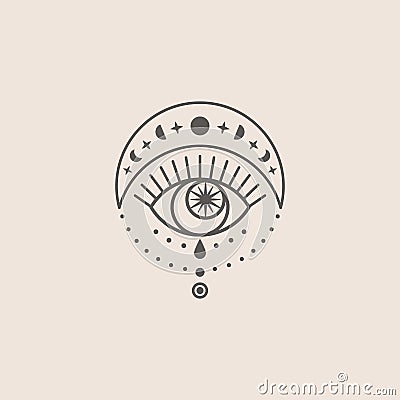 Mystical Eye and Moon Icon in a Trending Minimal Linear Style. Vector Isoteric Illustration Vector Illustration