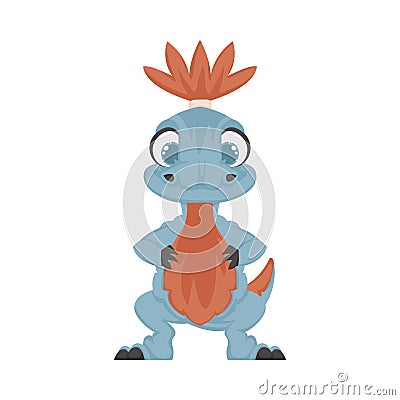 Mystical, fabulous funny blue dinosaur. Cartoon style Vector Illustration