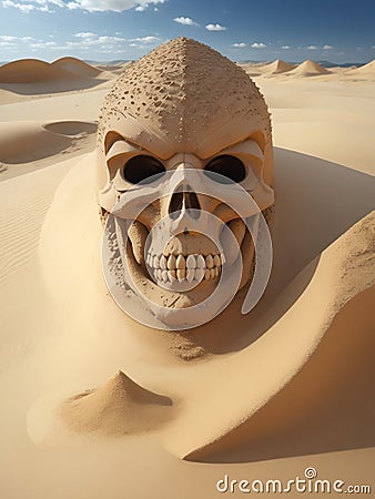 Old wizard skull made of desert sand Stock Photo