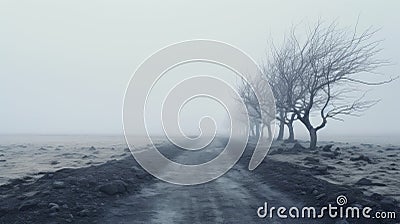 Mystical Foggy Road In Post-apocalyptic Surrealism - Uhd Image Stock Photo