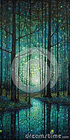 Mystical Forest Landscape Painting for Wall Art. Stock Photo