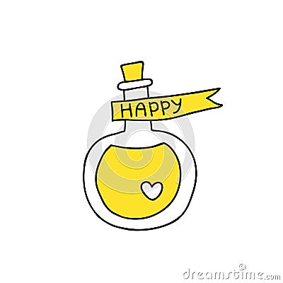 Mystical glass bottle with a magical happy desire drink. Vector Illustration