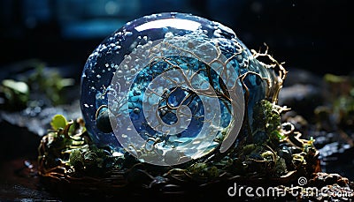 Enchanted glass orb with intricate tree and underwater scene Stock Photo