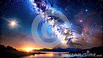 The Mystical Glow A mesmerizing night sky adorned with twinkling stars casting an ethereal glow up Generative AI Algorithmic art Stock Photo