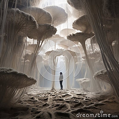 Mystical Image of Interconnected Mushroom Mycelium Stock Photo
