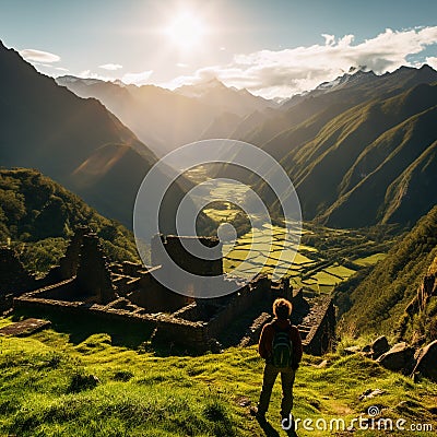 Mystical Incan ruin nestled in the Andean mountains Stock Photo
