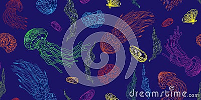Mystical jellyfish pattern vector seamless pattern Vector Illustration