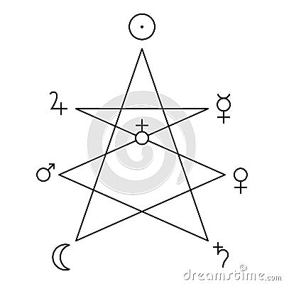 Symbols of Mystic Lamb, the planets and the globus cruciger Vector Illustration