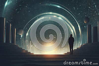 Mystical Man fantasy arch. Generate Ai Stock Photo