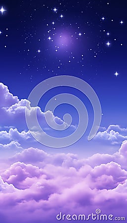 Mystical moonlight sky with purple gradient clouds, ideal as a captivating phone background. Stock Photo