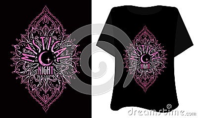 Mystical night gesign wirh moon for t shirt Vector Illustration