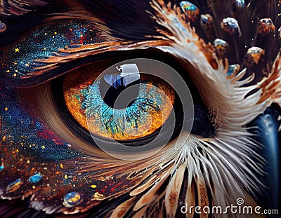 Mystical Owl Eye - A Captivating Glimpse Into The Spirit of Nature Stock Photo