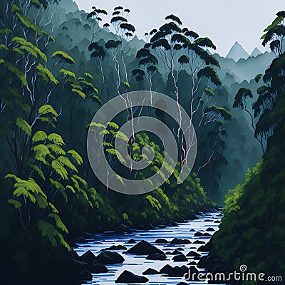 Mystical Rainforest: River's Embrace Stock Photo