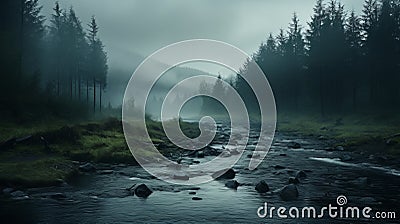 Mystical River In The Fog: Atmospheric Wilderness Photography Stock Photo