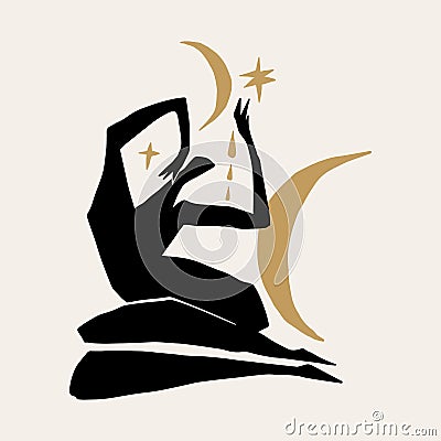 Mystical sacred woman boho modern abstract artisan vector illustration clipart Vector Illustration