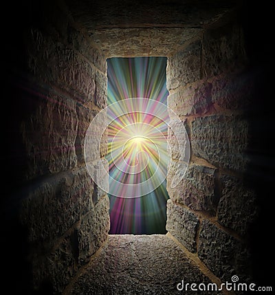 Mystical stone window or portal to a pastel vortex Stock Photo