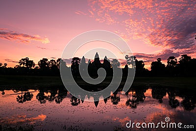 Mystical Sunrise at Angkor Wat Temple, Cambodia Stock Photo