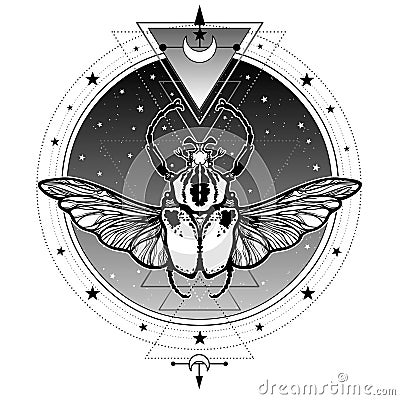 Mystical symbol bug Goliath. Sacred geometry. Vector Illustration