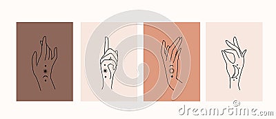 Mystical symbols with hands, eyes, sun and moon. Collection of magic posters Vector Illustration