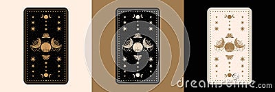 Mystical tarot desk card.Occult esoteric vintage tarot card.Witch fortune telling template theme. Vector Illustration