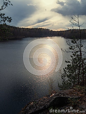 Mystical Twilight Lake. Sunset on the lake Stock Photo