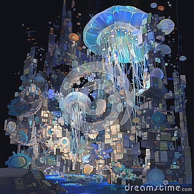 Mystical Underwater Cityscape Stock Photo