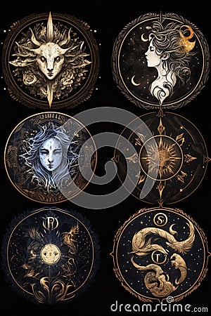 A mystical zodiac symbol art collection may include various symbols representing each zodiac sign Stock Photo