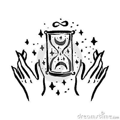 Mysticism witchcraft occult hourglass hand drawn illustration set Vector Illustration