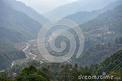 The mystique view of himalayan river gorge and river trail Stock Photo