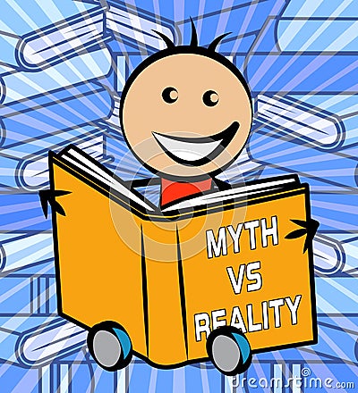 Myth Versus Reality Book Showing False Mythology Vs Real Life - 3d Illustration Stock Photo