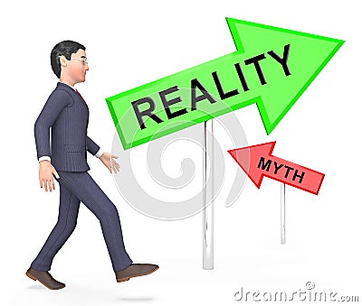 Myth Vs Reality Businessman Demonstrating Authenticity Versus False Facts - 3d Illustration Stock Photo