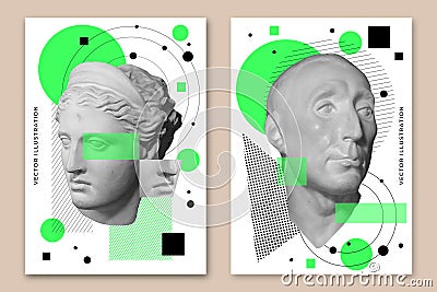 Mythical, ancient greek or roman style collage. Vector illustration. Abstract history classic statues in modern style Vector Illustration