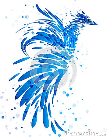 Mythical blue bird on white Vector Illustration