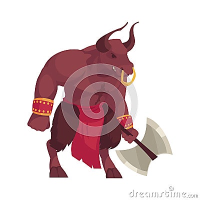 Mythical Bull Warrior Composition Vector Illustration