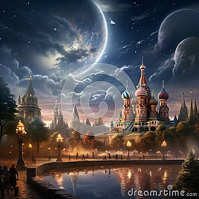 Mythical Glowing Creature Unveiling Hidden Treasure Trove in Moscow Stock Photo