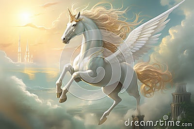 Mythical Majestic white unicorn. Generate Ai Stock Photo