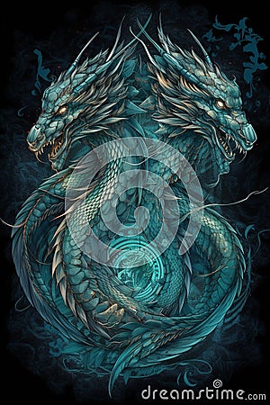 Mythical three-headed dragon. AI Generated Stock Photo