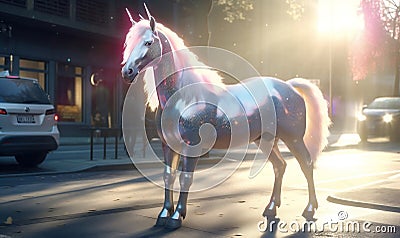 Mythical unicorn in nature. magical unicorn. inspiring digital illustration. generative ai Cartoon Illustration