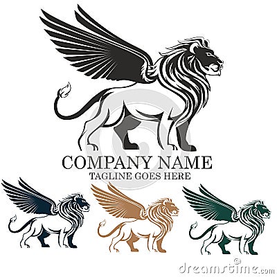 Mythical Winged Lion vector logo illustration emblem design Vector Illustration