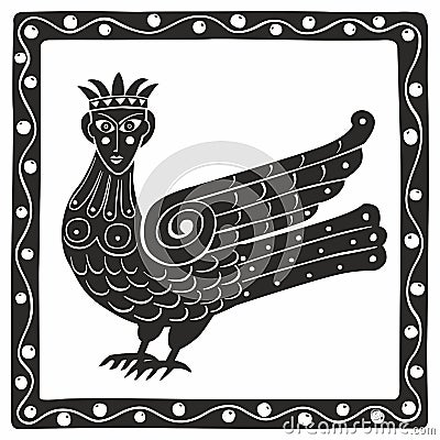 Mythological bird girl Sirin. Stylization of a medieval book miniature Vector Illustration